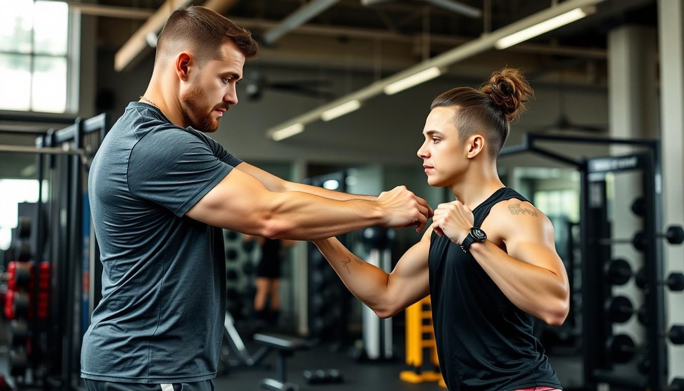Entrenador personal trabajando con atleta