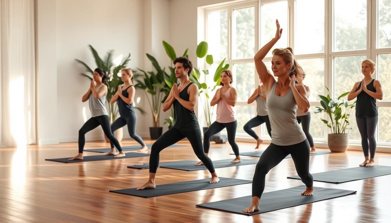 Principiantes practicando yoga