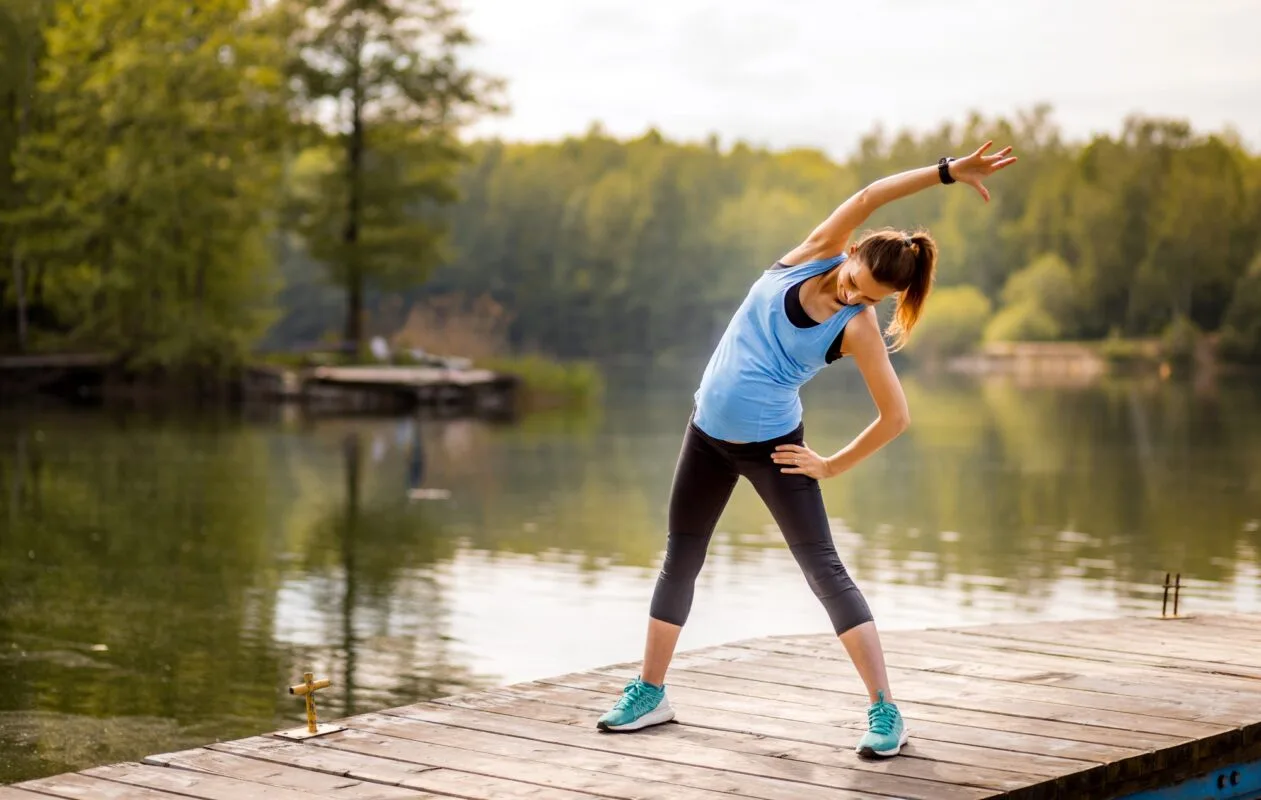 Pregnant and sport, woman working out outdoor