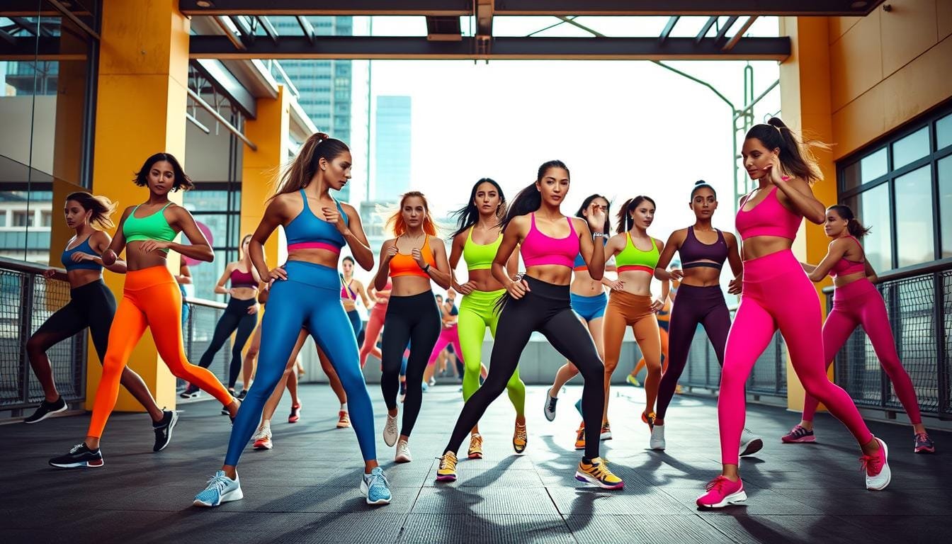 Tendencias de moda fitness en colores vibrantes