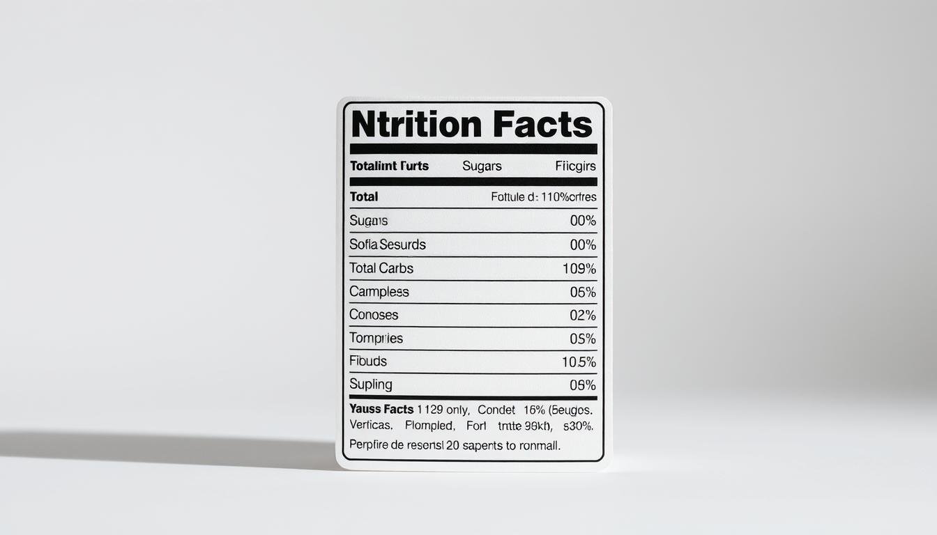 A crisp, well-designed nutrition label with a clear focus on carbohydrate information. The label is set against a minimalist background, with a clean and modern aesthetic. Prominent features include the carbohydrate breakdown, highlighting key details like total carbs, sugars, and fiber. The label is illuminated by soft, directional lighting, casting subtle shadows and highlighting the textural elements. The composition places the label centrally, with ample negative space to draw the viewer's attention. The overall mood is one of clarity, organization, and practicality, reflecting the informative nature of the subject matter.