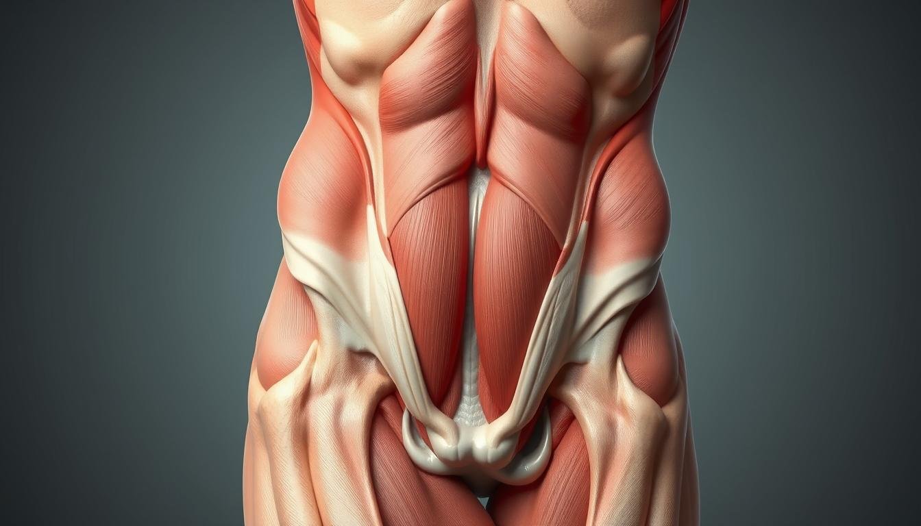A detailed anatomical illustration of the lateral abdominal region, showcasing the underlying musculature and fascia. The image should be rendered in a realistic, scientific style with a neutral color palette, high-contrast lighting, and a shallow depth of field to emphasize the dimensional structure. Capture the subtle topography of the abdominal wall, with a focus on the oblique muscles and the transversus abdominis. Depict the area with precision, highlighting the potential sites of "stitch" or "side stitch" discomfort experienced during physical activity. The overall composition should convey a sense of clinical clarity, guiding the viewer's understanding of the underlying anatomy related to this common exercise-induced ailment.