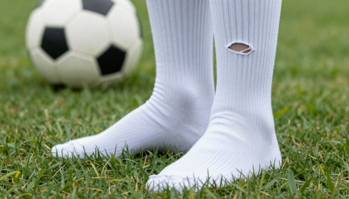 Jugadores de fútbol cortan calcetines