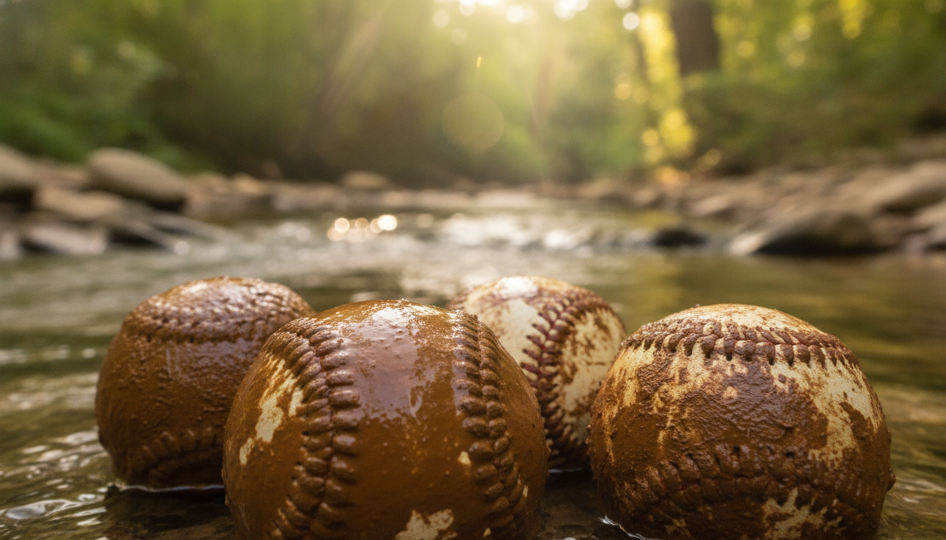 El barro mágico del río Delaware: El secreto de por qué la MLB frota lodo en cada pelota de béisbol antes del partido. 1 Pelota de béisbol costuras barro