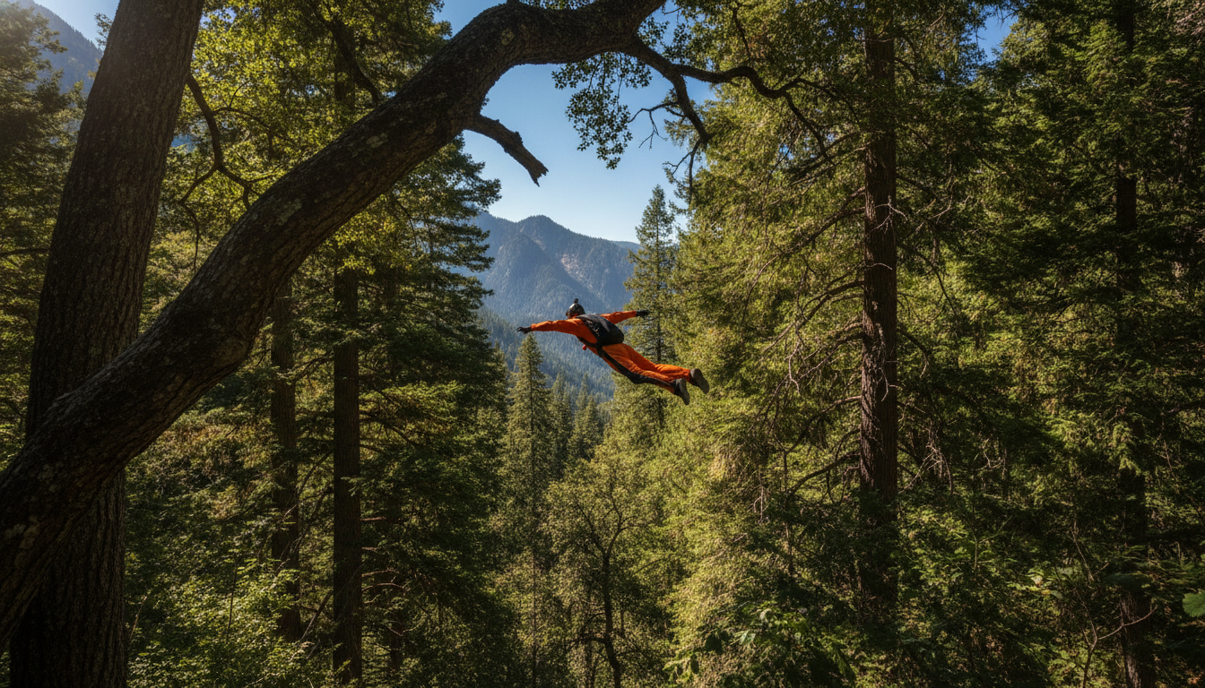 Volar cerca de los árboles: La adicción a la adrenalina y la aterradora tasa de mortalidad del salto base en trajes de alas. 1 Salto base traje ardilla peligro