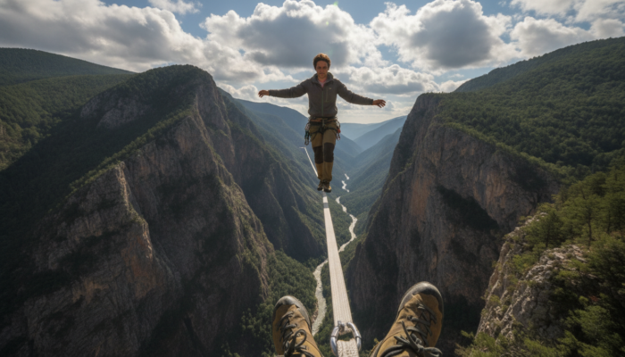 Slackline equilibrio altura
